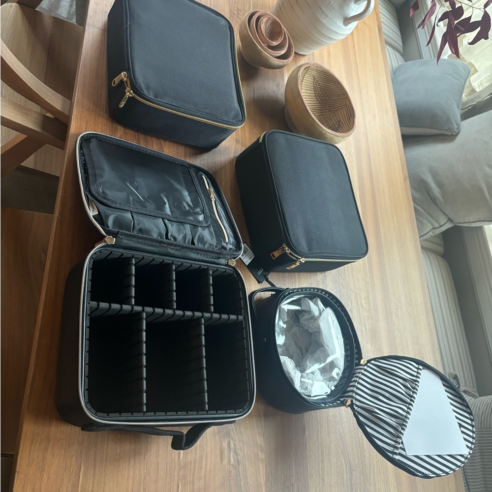 Black Makeup Organizer with Adjustable Dividers and Portable Design
